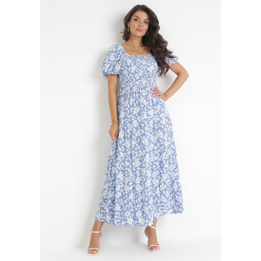 Niebieska Rozkloszowana Sukienka Maxi w Kwiaty Casceia M okazja Born2be Odzież