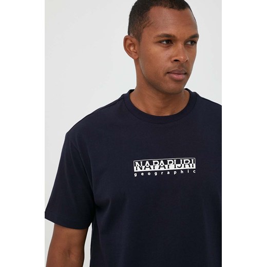 Napapijri t-shirt bawełniany kolor granatowy z nadrukiem Napapijri M ANSWEAR.com
