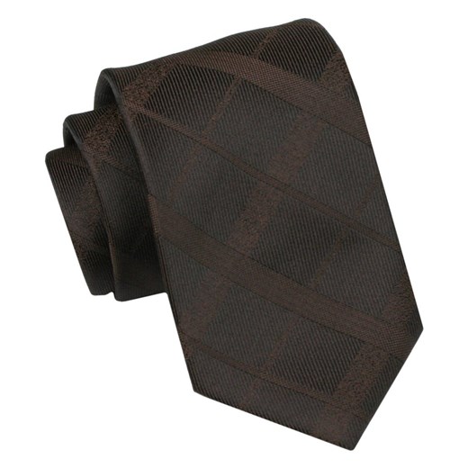 Krawat Męski, Klasyczny - ALTIES - Brązowy, Deseń w Kratę KRALTS0956 ze sklepu JegoSzafa.pl w kategorii Krawaty - zdjęcie 160962470