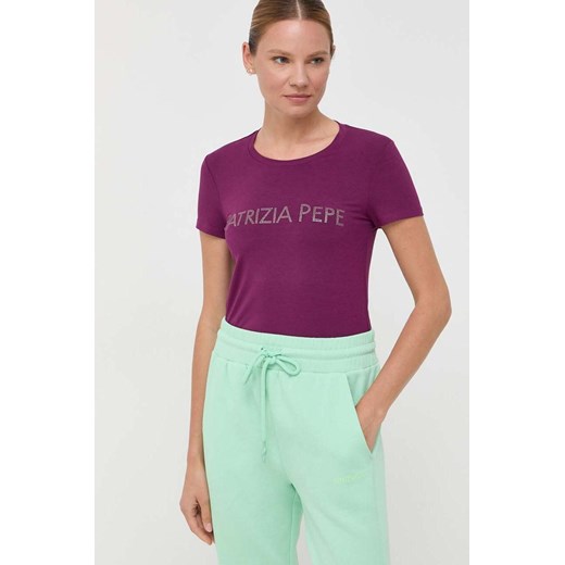 Patrizia Pepe t-shirt damski kolor fioletowy ze sklepu ANSWEAR.com w kategorii Bluzki damskie - zdjęcie 160962560