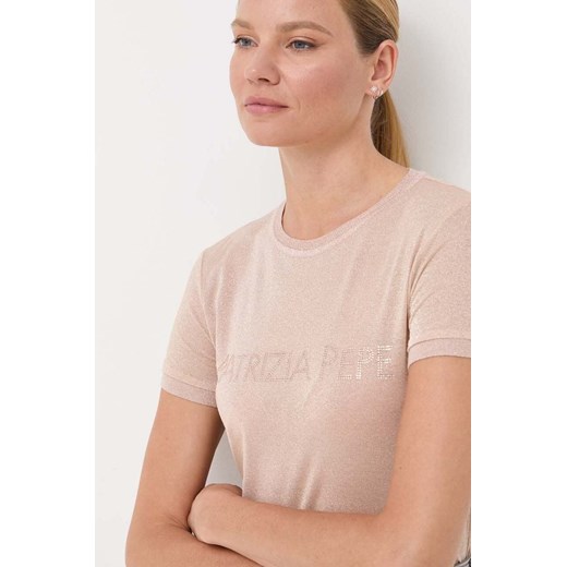 Patrizia Pepe t-shirt damski kolor beżowy ze sklepu ANSWEAR.com w kategorii Bluzki damskie - zdjęcie 160962593