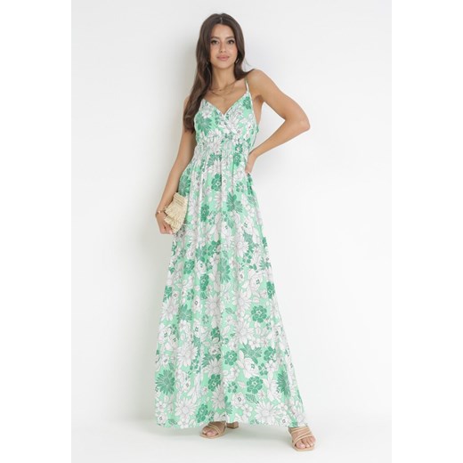 Zielona Bawełniana Sukienka Maxi na Regulowanych Ramiączkach Tarectra ze sklepu Born2be Odzież w kategorii Sukienki - zdjęcie 160966980