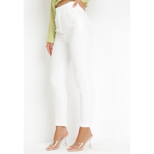 Białe Spodnie z Wysokim Stanem i Długimi Nogawkami Nakote ze sklepu Born2be Odzież w kategorii Spodnie damskie - zdjęcie 160967060