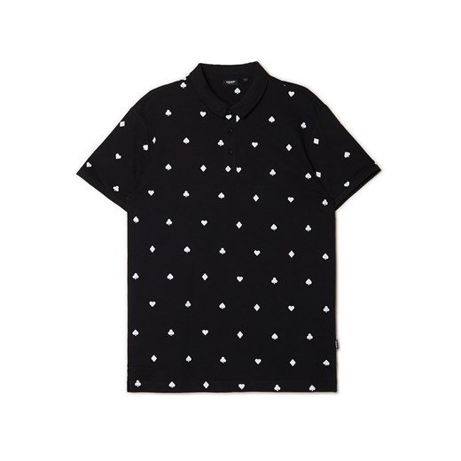 Cropp - Czarna koszulka polo z karcianymi wzorami - czarny ze sklepu Cropp w kategorii T-shirty męskie - zdjęcie 160970164