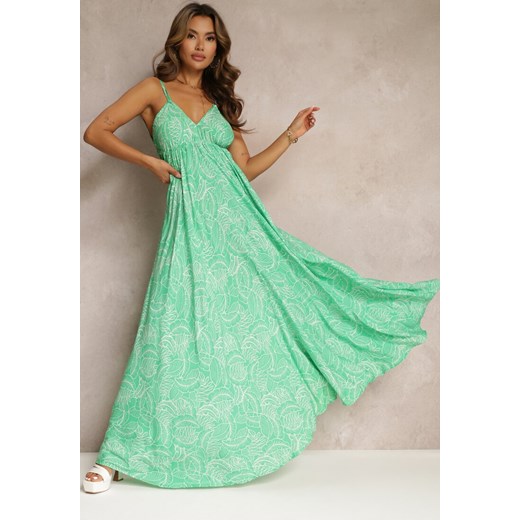 Zielona Rozkloszowana Sukienka Wiązana na Szyi z Wiskozy Frederica ze sklepu Renee odzież w kategorii Sukienki - zdjęcie 161011700
