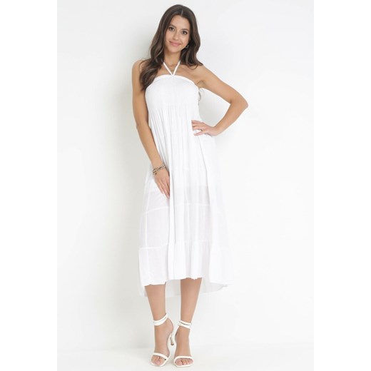 Biała Sukienka z Wiązaniem na Szyi Yerdua M/L okazyjna cena Born2be Odzież