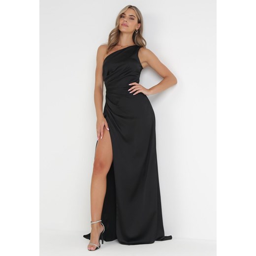 Czarna Asymetryczna Sukienka na Jedno Ramię z Kopertowym Dołem Emmellis ze sklepu Born2be Odzież w kategorii Sukienki - zdjęcie 161013461