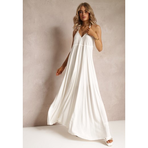 Biała Rozkloszowana Sukienka Bawełniana z Wiązaniem na Szyi Panethea ze sklepu Renee odzież w kategorii Sukienki - zdjęcie 161013741