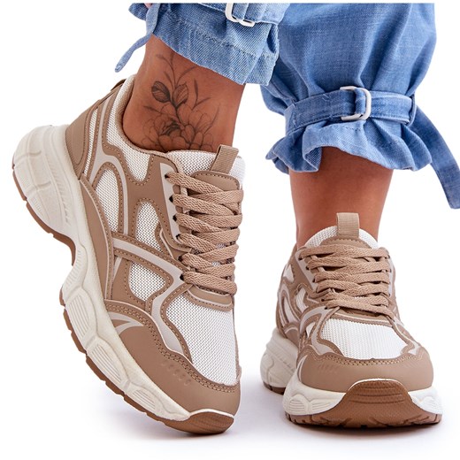 FG2 Damskie Buty Sportowe Beżowe Contiro beżowy ze sklepu ButyModne.pl w kategorii Buty sportowe damskie - zdjęcie 161032172
