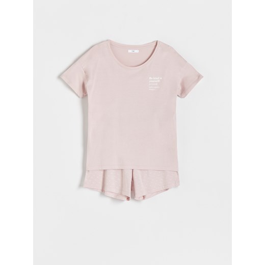 Reserved - Dwuczęściowa piżama z nadrukiem - Różowy Reserved L Reserved