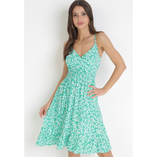 Zielona Bawełniana Sukienka na Ramiączkach Niaia ze sklepu Born2be Odzież w kategorii Sukienki - zdjęcie 161037650