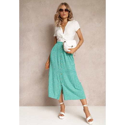 Zielona Plisowana Spódnica Maxi z Wiskozy i Gumką w Pasie Trani ze sklepu Renee odzież w kategorii Spódnice - zdjęcie 161039670