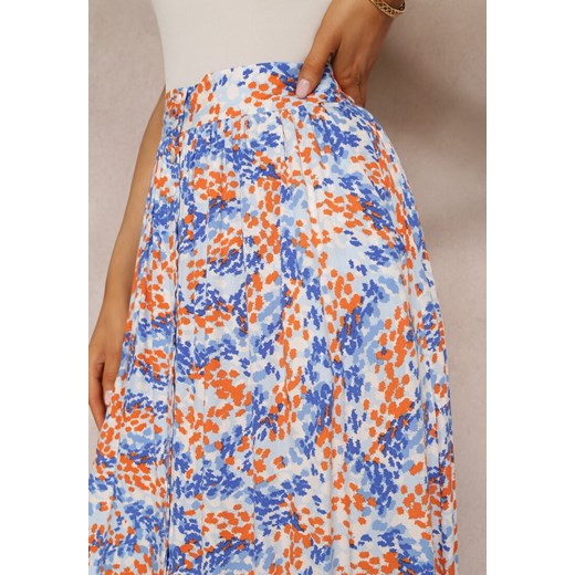 Niebieska Rozkloszowana Spódnica Maxi z Gumką w Talii z Wiskozy w Kwiaty Scottia Renee M okazja Renee odzież