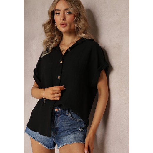 Czarna Wiskozowa Koszula z Krótkimi Podwijanymi Rękawami Skylane ze sklepu Renee odzież w kategorii Koszule damskie - zdjęcie 161039771