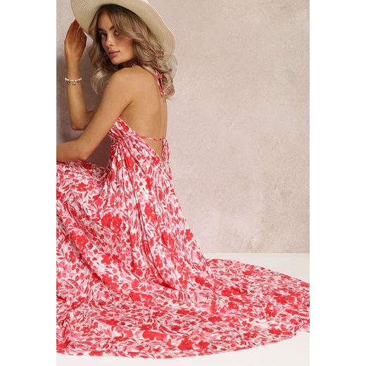 Czerwona Bawełniana Sukienka Maxi z Wiązaniem na Szyi Detra ze sklepu Renee odzież w kategorii Sukienki - zdjęcie 161055882