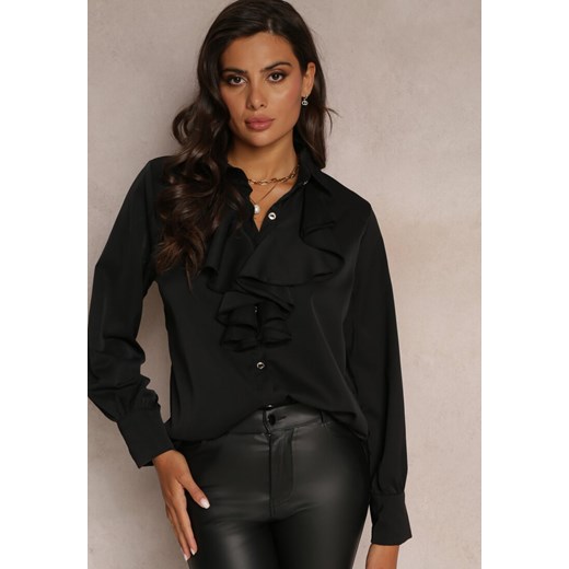Czarna Koszula z Żabotem z Wiskozy Ghio ze sklepu Renee odzież w kategorii Koszule damskie - zdjęcie 161060602