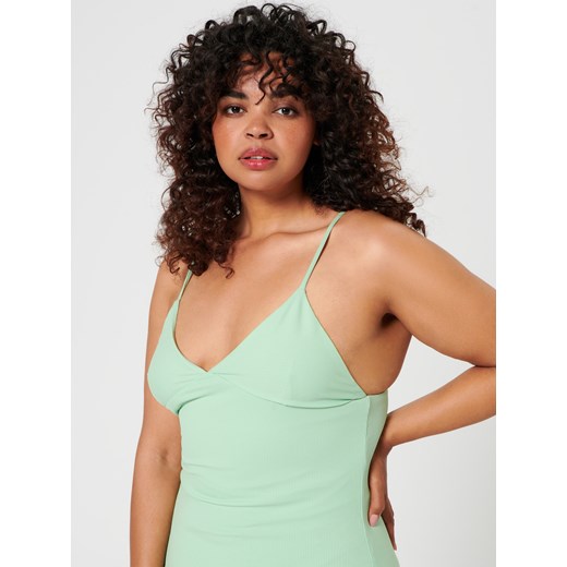 Sukienka Sinsay elegancka zielona z dekoltem w literę v midi na ramiączkach dopasowana 