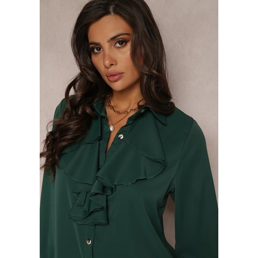 Zielona Koszula z Żabotem z Wiskozy Ghio Renee L promocyjna cena Renee odzież