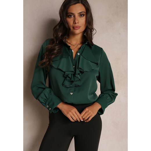 Zielona Koszula z Żabotem z Wiskozy Ghio Renee XL Renee odzież okazja