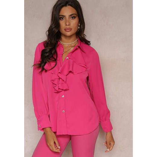 Różowa Koszula z Żabotem z Wiskozy Ghio Renee XL Renee odzież okazyjna cena