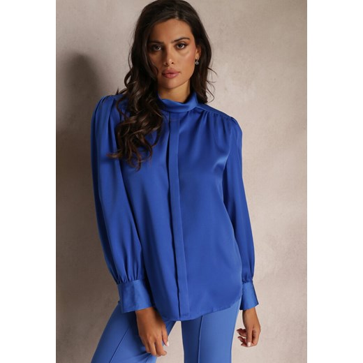 Niebieska Bluzka z Długim Rękawem i Stójką Elettine Renee M okazja Renee odzież