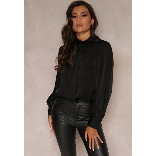 Czarna Bluzka z Długim Rękawem i Stójką Elettine ze sklepu Renee odzież w kategorii Bluzki damskie - zdjęcie 161094941