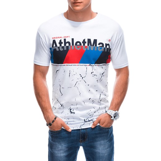 T-shirt męski z nadrukiem S1887 - biały Edoti XXL Edoti