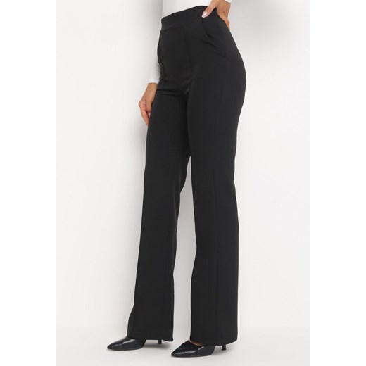 Czarne Garniturowe Spodnie z Szerokimi Nogawkami i Gumką w Pasie Leilma ze sklepu Born2be Odzież w kategorii Spodnie damskie - zdjęcie 161095672