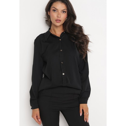 Czarna Gładka Koszula z Wiskozy na Guziki Calvi ze sklepu Born2be Odzież w kategorii Koszule damskie - zdjęcie 161095702