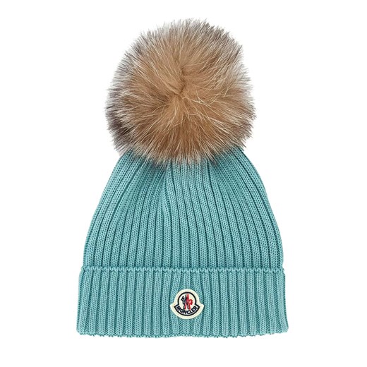 MONCLER KIDS Turkusowa czapka z futrzanym pomponem rozmiar S Moncler Kids S Moliera2.com
