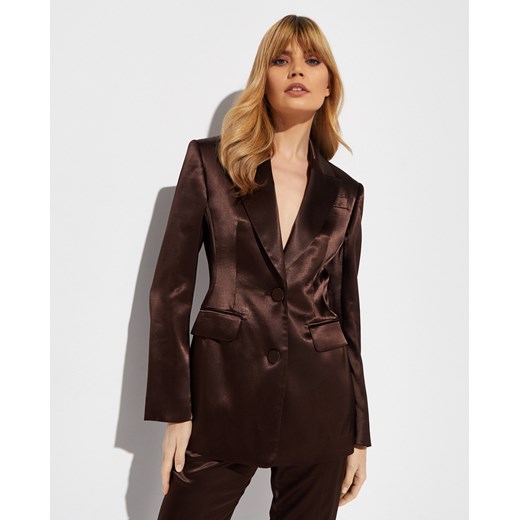 ALEXANDER MCQUEEN Brązowa marynarka z satyny rozmiar 38 42 okazja Moliera2.com