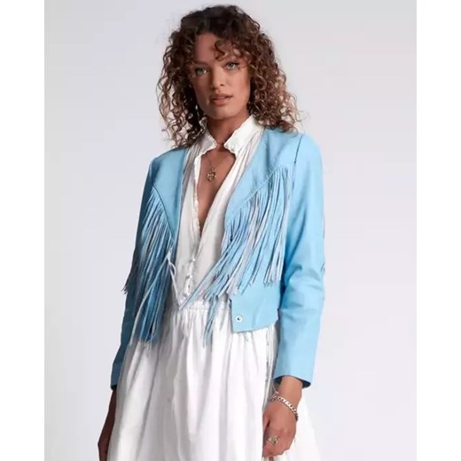 ONETEASPOON Niebieska skórzana kurtka z frędzlami WANDERER rozmiar XS Oneteaspoon S wyprzedaż Moliera2.com