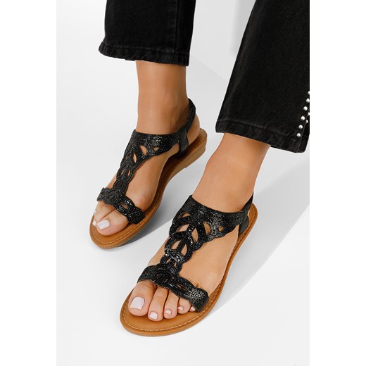 Czarne sandały płaski Tirenia ze sklepu Zapatos w kategorii Sandały damskie - zdjęcie 161186974