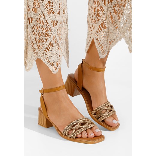 Khaki sandały z kryształka Elmara ze sklepu Zapatos w kategorii Sandały damskie - zdjęcie 161187104