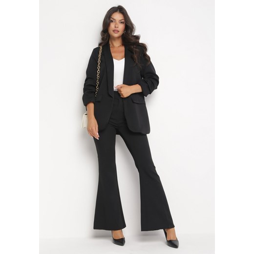 Czarna Marynarka z Rękawami 7/8 i Ozdobnymi Klapami Edie S Born2be Odzież promocja