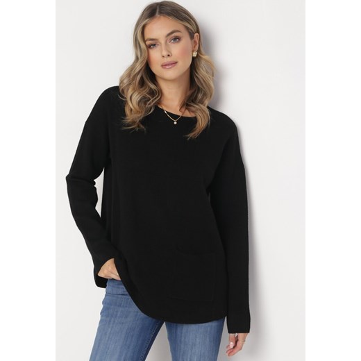 Czarny Sweter z Długim Rękawem i Kieszonką Laydell ze sklepu Born2be Odzież w kategorii Swetry damskie - zdjęcie 161189992