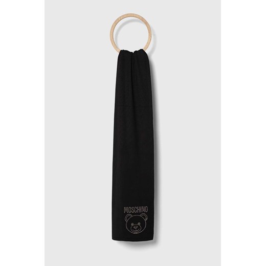 Moschino szalik wełniany kolor czarny z aplikacją ze sklepu ANSWEAR.com w kategorii Szaliki i chusty damskie - zdjęcie 161190544