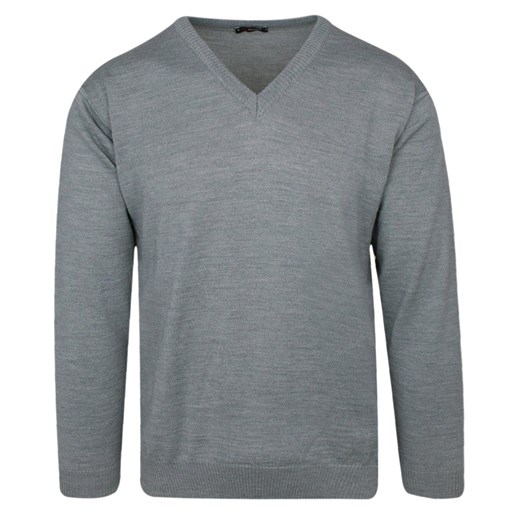 Sweter Jasny Szary, Dekolt w Serek (V-neck), Męski - MAX SHELDON SWKNGS10443jasszary ze sklepu JegoSzafa.pl w kategorii Swetry męskie - zdjęcie 161192893