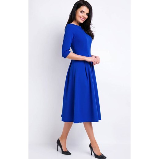 Klasyczna rozkloszowana sukienka w kolorze chabrowym A159, Kolor chabrowy, M okazyjna cena Primodo