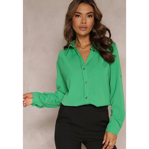Zielona Wiskozowa Koszula z Guzikami i Kołnierzykiem Cardillo ze sklepu Renee odzież w kategorii Koszule damskie - zdjęcie 161200473