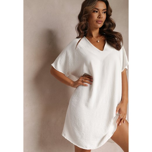 Biała Sukienka o Kroju Nietoperza z Ozdobnym Wiązaniem na Plecach Cylean ze sklepu Renee odzież w kategorii Sukienki - zdjęcie 161200564