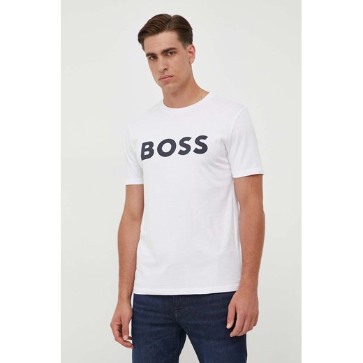 BOSS t-shirt bawełniany BOSS CASUAL kolor beżowy z nadrukiem 50481923 ze sklepu ANSWEAR.com w kategorii T-shirty męskie - zdjęcie 161205662