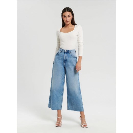 Sinsay - Jeansy wide leg high waist - niebieski Sinsay 40 wyprzedaż Sinsay