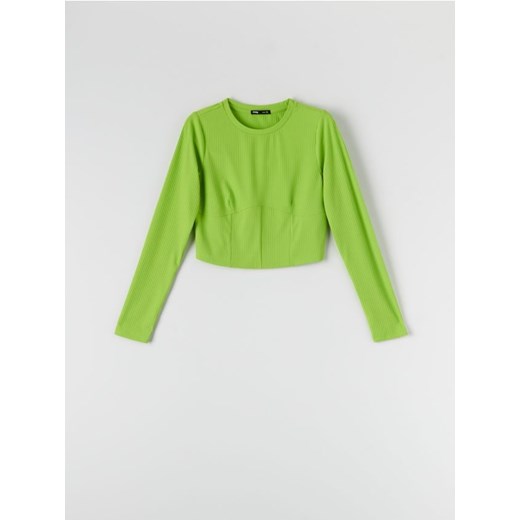 Sinsay - Crop top w prążki - zielony ze sklepu Sinsay w kategorii Bluzki damskie - zdjęcie 161209432