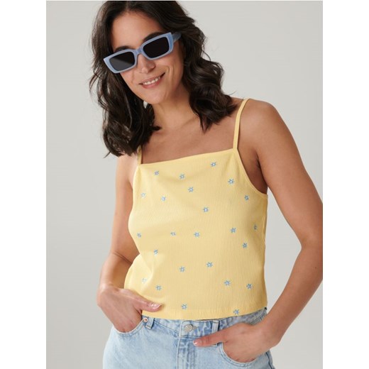 Sinsay - Crop top z haftem - żółty ze sklepu Sinsay w kategorii Bluzki damskie - zdjęcie 161215661