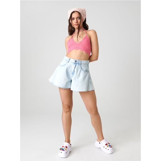 Sinsay - Crop top z wiązaniem - różowy Sinsay M Sinsay okazja