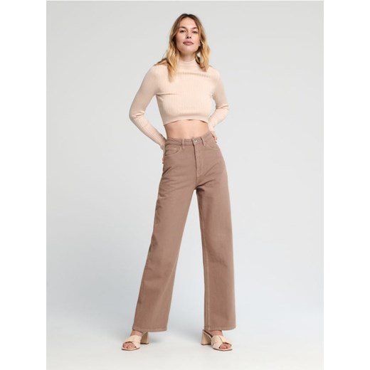 Sinsay - Jeansy wide leg high waist - beżowy Sinsay 40 okazja Sinsay