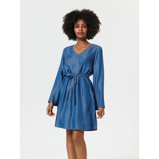 Sinsay - Sukienka mini z wiązaniem - niebieski ze sklepu Sinsay w kategorii Sukienki - zdjęcie 161217152