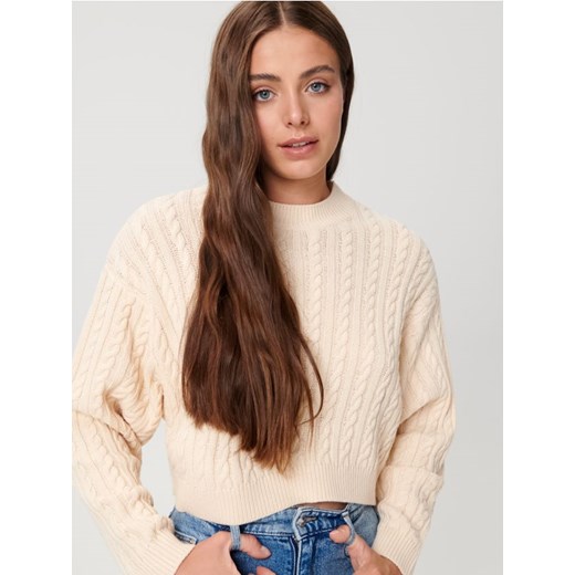 Sinsay - Sweter z ozdobnym splotem - kremowy ze sklepu Sinsay w kategorii Swetry damskie - zdjęcie 161218230