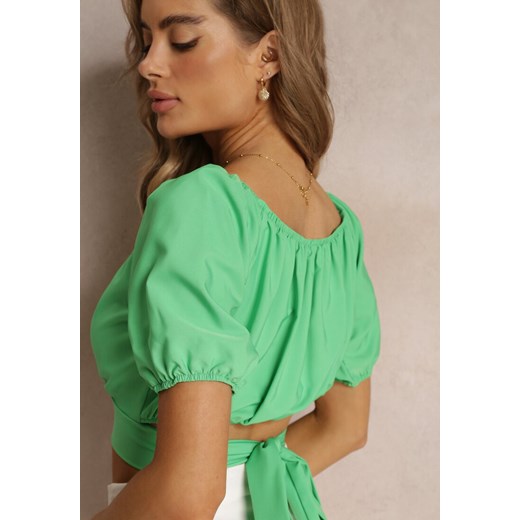 Bluzka damska Renee zielona z okrągłym dekoltem z krótkim rękawem 